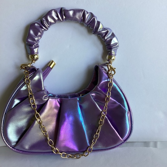 Olivia Miller Iridescent Metallic Purple Shoulder Bag Scrunch Handle Y2K Shiny - Picture 13 of 13